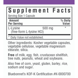 Bluebonnet L-Lysine - 500 mg - 100 Cápsulas De Origen Vegetal - Puro Estado Fisico