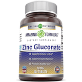 Amazing Nutrition Zinc Gluconate 50 mg - 250 Tabletas - Puro Estado Fisico