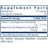 Allergy Research Group Ascorbato de Magnesio - 100 Cápsulas Vegetarianas - Tabla Nutricional - Puro Estado Físico