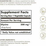 Solgar Glicina 500 mg - 100 Cápsulas Vegetales - Tabla Nutricional - Puro Estado Físico