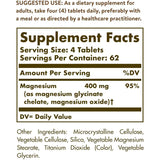 Solgar Magnesio Quelado - 250 Tabletas - Tabla Nutricional - Puro Estado Físico