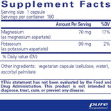 Pure Encapsulations Potasio Magnesio (Aspartato) - 180 Cápsulas - Tabla Nutricional - Puro Estado Físico