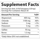Trace Minerals Magnesio Iónico 400 mg - 118 ml - Tabla Nutricional - Puro Estado Físico