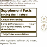 Solgar Perlas de Aceite de Ajo - 250 Cápsulas Blandas - Tabla Nutricional - Puro Estado Físico