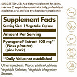 Solgar Pycnogenol 100 mg - 30 Cápsulas Vegetales - Tabla Nutricional - Puro Estado Físico