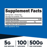Nutricost Monohidrato de Creatina 5 g - 500 g - Tabla Nutricional - Puro Estado Físico
