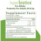 Hyperbiotics Probiótico PRO-Bifido 50+ Refuerzo Inmunitario y Digestivo para Adultos Mayores 3 Mil Millones CFU - 60 Tabletas de Liberación Prolongada - Tabla Nutricional - Puro Estado Físico