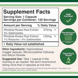 Double Wood Supplements Extracto de Rhodiola Rosea 500 mg - 120 Cápsulas - Tabla Nutricional - Puro Estado Físico