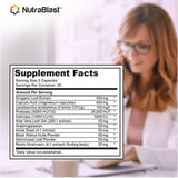 NutraBlast Probióticos para el Equilibrio Femenino - 60 Cápsulas - Tabla Nutricional - Puro Estado Físico