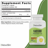 NaturalSlim Kadsorb Citrato de Potasio - 400 Cápsulas Vegetales - Tabla Nutricional - Puro Estado Físico
