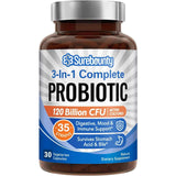 Surebounty Probiótico Completo Triple Beneficio 120 Mil Millones CFU - 30 Cápsulas Vegetarianas - Puro Estado Físico