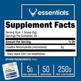 Bucked Up Monohidrato de Creatina 5000 mg - 250 g - Tabla Nutricional - Puro Estado Físico