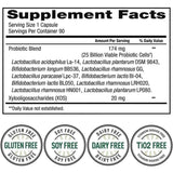 TruNature Probiótico Diario Para Mujeres 25 Mil Millones CFU - 90 Cápsulas Vegetarianas - Tabla Nutricional - Puro Estado Físico