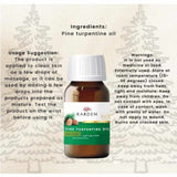 Karden Aceite de Trementina de Pino - 50 ml - Tabla Nutricional - Puro Estado Físico