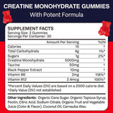 TruPretty Monohidrato de Creatina 5000 mg - Sabor Mezcla de Bayas - 60 Gomitas - Tabla Nutricional - Puro Estado Físico