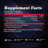 Old School Monohidrato de Creatina - 180 Cápsulas - Tabla Nutricional - Puro Estado Físico