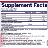 Tabla nutricional del suplemento AZO Arándano Rojo 500 mg 100 Cápsulas blandas