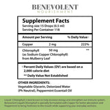 Tabla nutricional del suplemento Benevolent Nourishment Clorofila Líquida 59 ml
