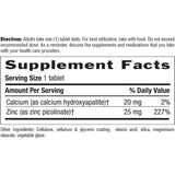 Tabla nutricional del suplemento Country Life Picolinato de Zinc 25 mg 100 tabletas