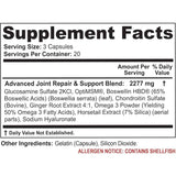 Tabla nutricional del suplemento Flexacil Ultra Complejo de Glucosamina y Condroitina 60 Cápsulas