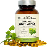 Frasco de suplemento Herbal Roots Aceite de Orégano (Extracto 10:1) 150 mg 90 Cápsulas Blandas