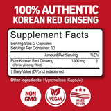 Tabla nutricional del suplemento HerbTonics Ginseng Rojo Coreano 120 cápsulas