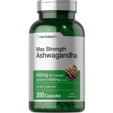 Frasco de suplemento Horbäach Extracto de Ashwagandha 450 mg 200 Cápsulas
