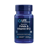 Frasco de suplemento Life Extension BioActive Folate & Vitamin B12 90 Cápsulas Vegetarianas