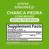 Tabla nutricional del suplemento Naturalisimo Life Chanca Piedra 120 tabletas