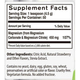 Tabla nutricional del suplemento NaturalSlim Citrato y Carbonato de Magnesio Fresa y Lima 226 g