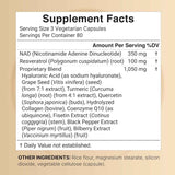 Tabla nutricional del suplemento Naturebell NAD+ Advanced Complex 1500 mg - 240 Cápsulas