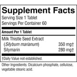 Tabla nutricional del suplemento Natures Sunshine Extracto de Cardo Mariano 60 tabletas