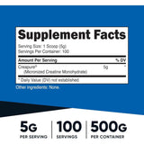 Tabla nutricional del suplemento Nutricost Monohidrato de Creatina Creapure 500 g polvo