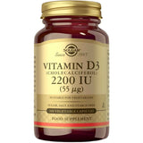 Frasco de suplemento Solgar Vitamina D3 2200 UI 100 cápsulas vegetales
