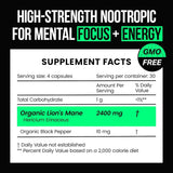 Tabla nutricional del suplemento VitaRaw Melena de León Orgánica 120 cápsulas