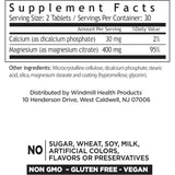 Tabla nutricional del suplemento Windmill Natural Vitamins Citrato de Magnesio 400 mg 60 Tabletas