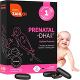 Frasco de suplemento ZAHLER Prenatal con DHA y Folato Metilado 60 cápsulas blandas