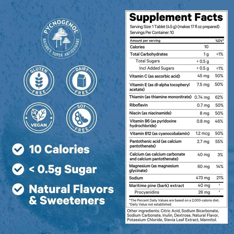 Tabla nutricional del suplemento 1 Above Jet Lag Relief 10 tabletas efervescentes