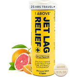Frasco amarillo del suplemento 1 Above Jet Lag Relief sabor cítrico 10 tabletas efervescentes