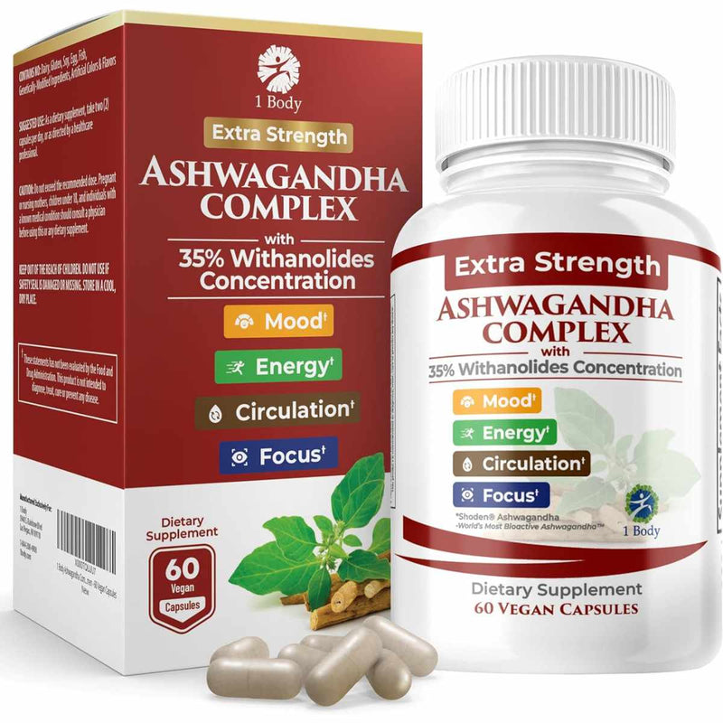 1 Body Complejo de Ashwagandha - 60 Cápsulas Veganas - Puro Estado Físico
