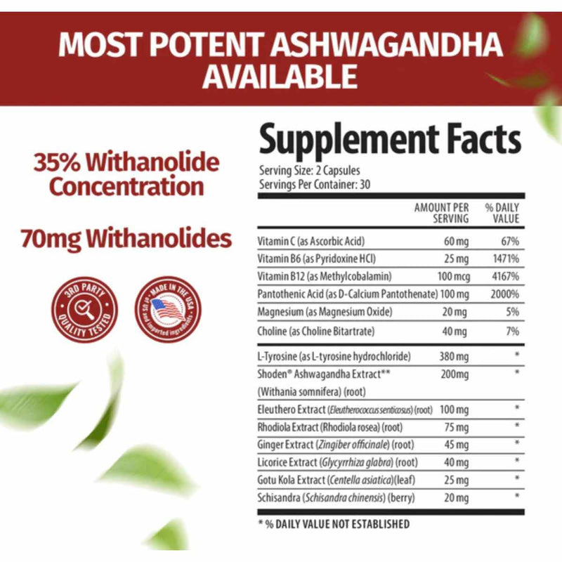 1 Body Complejo de Ashwagandha - 60 Cápsulas Veganas - Tabla Nutricional - Puro Estado Físico
