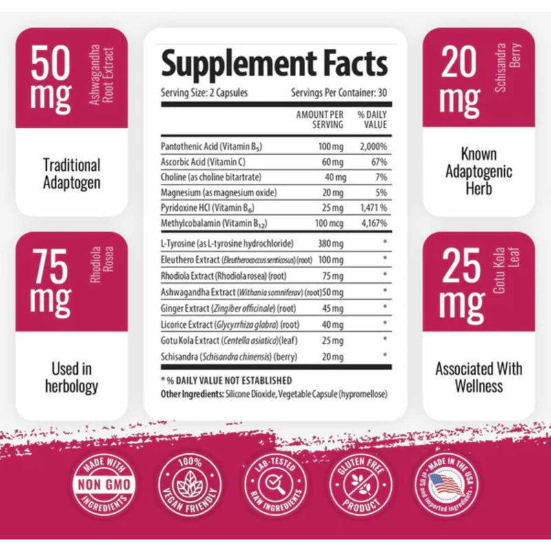 1 Body  Soporte Adrenal – Suplemento para el Estrés y Energía Natural  - 60  Cápsulas Veganas