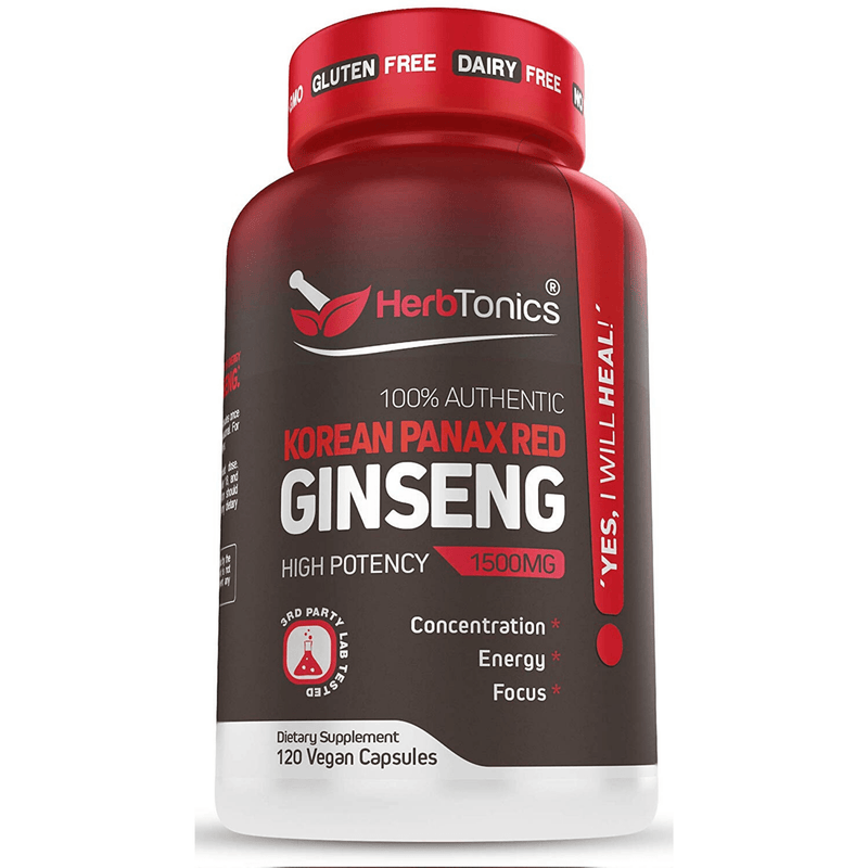 Herbtonics Korean Panax Red Ginseng 1500 mg - 120 Cápsulas Veganas - Puro Estado Fisico