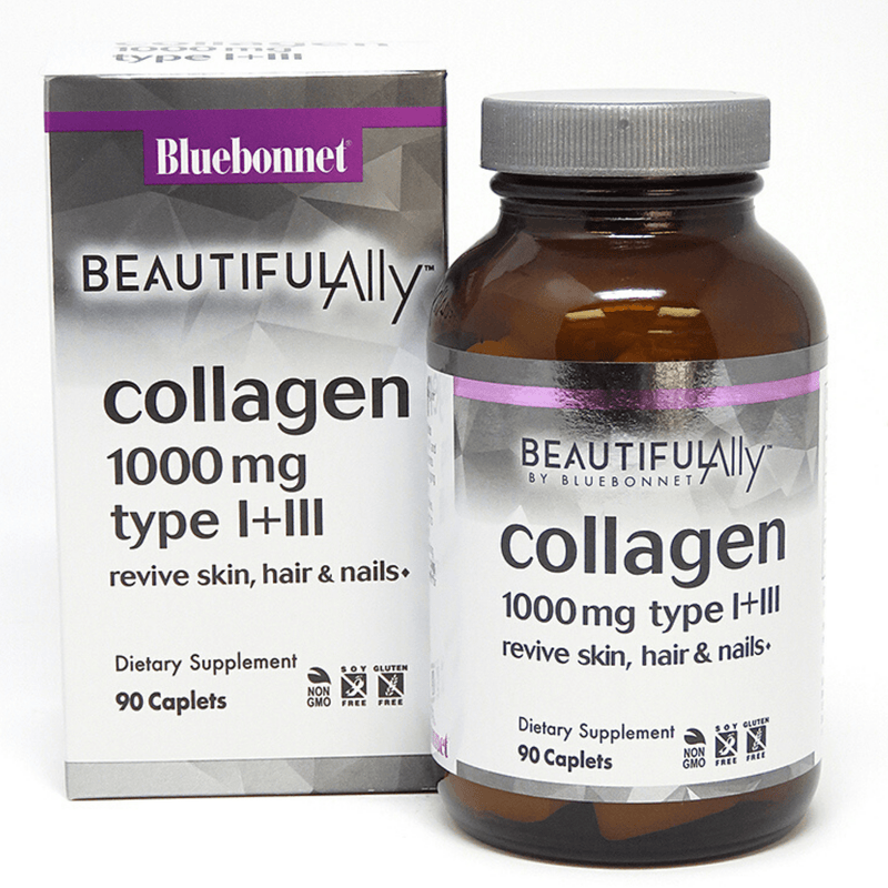 Bluebonnet Beautiful Ally Collagen 1000 mg - Types I + III - 90 Comprimidos - Puro Estado Fisico