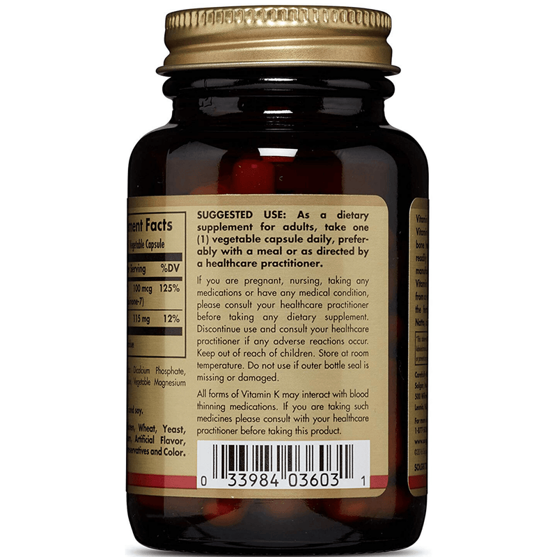 Solgar Natural Vitamin K2 (MK-7) 100 mcg - 50 Cápsulas de Origen Vegetal - Puro Estado Fisico