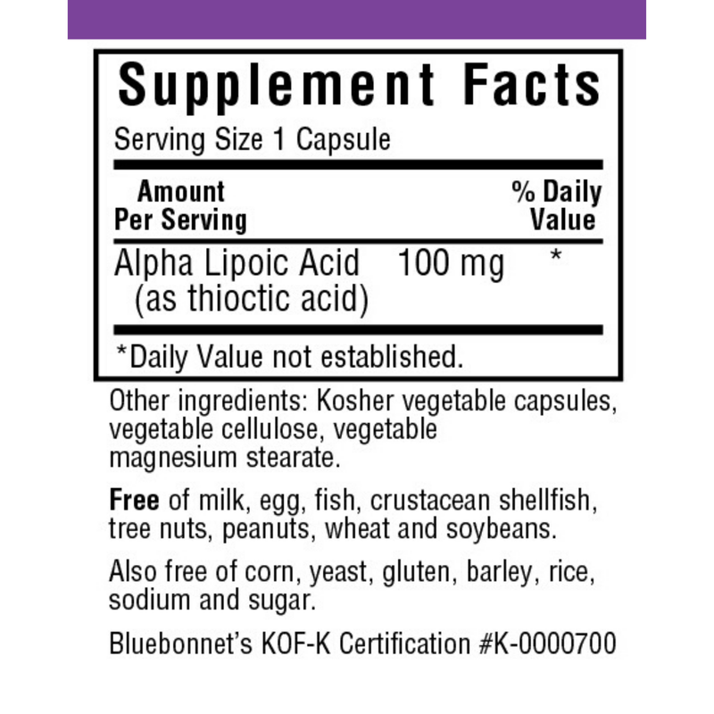 Bluebonnet Alpha Lipoic Acid 100 mg - Puro Estado Fisico