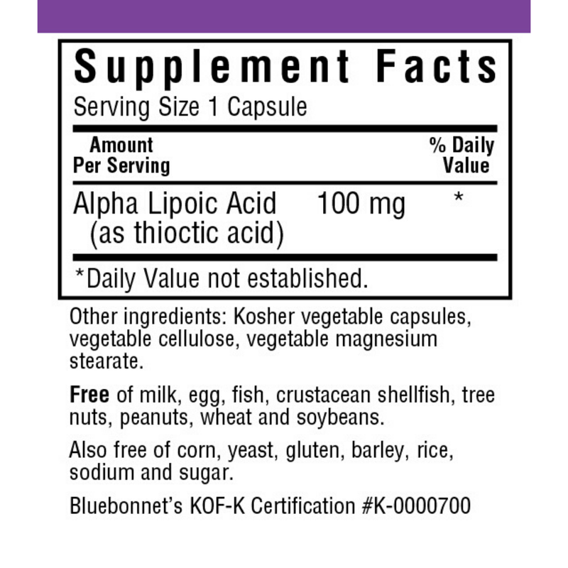 Bluebonnet Alpha Lipoic Acid 100 mg - Puro Estado Fisico