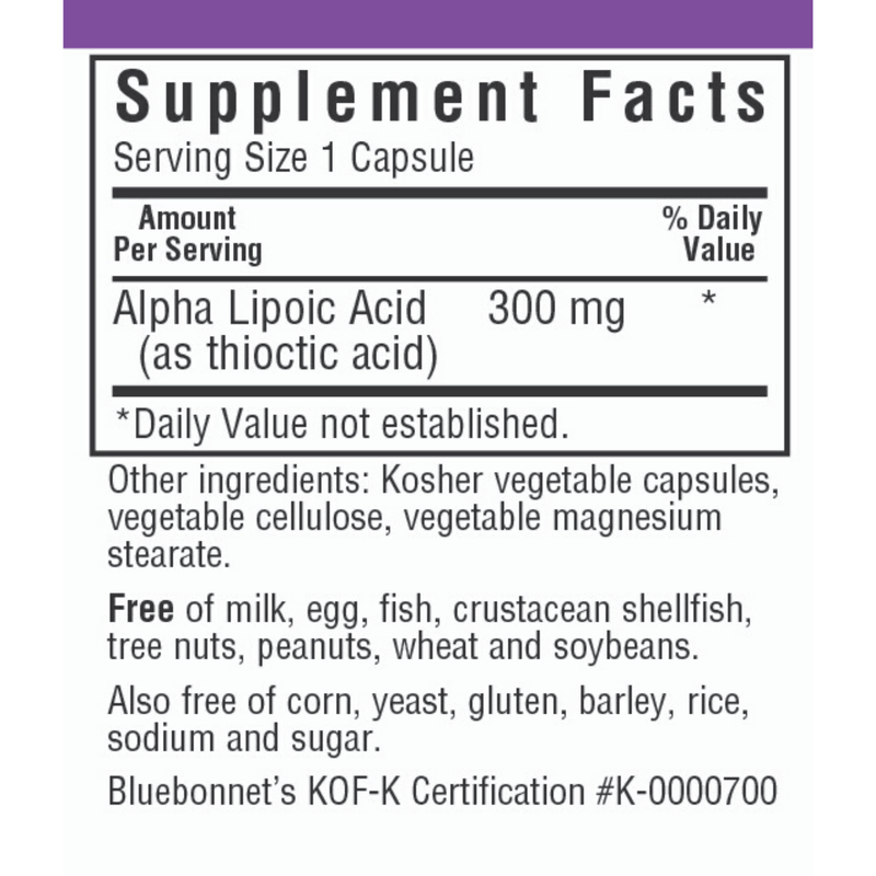 Bluebonnet Alpha Lipoic Acid 300 mg - Vegetable Capsules - Puro Estado Fisico