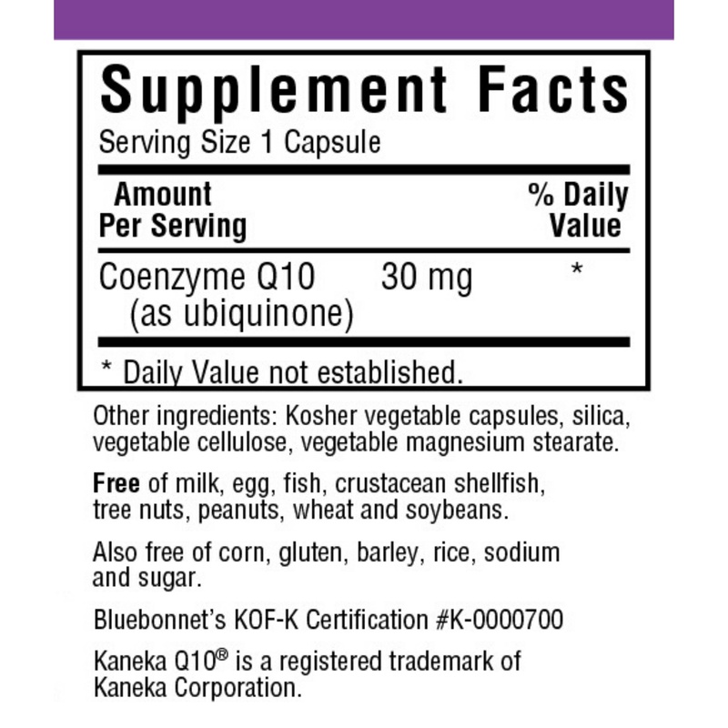Bluebonnet CoQ10 - 30 mg - Vegetable Capsules - Puro Estado Fisico