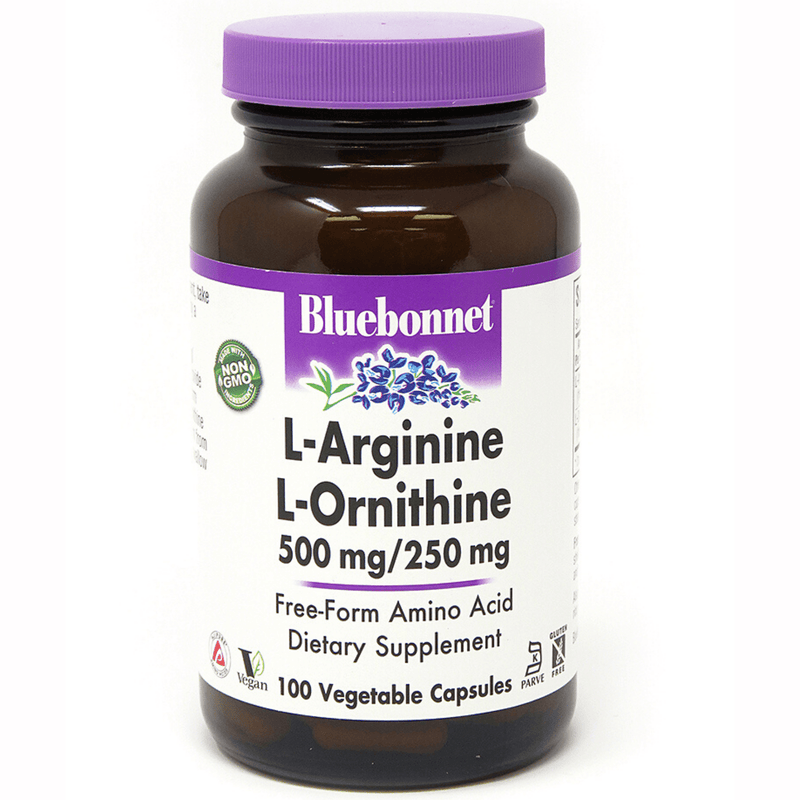 Bluebonnet L-Arginine L-Ornithine - 500 mg/250 mg - Vegetable Capsules - Puro Estado Fisico